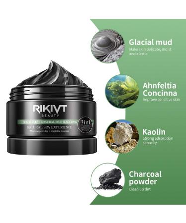 Rikivt Mud Mask - Glacial Clay & Charcoal Face Mask for Blackhead Removal - 4.8 oz - Buy Online on GoSupps.com