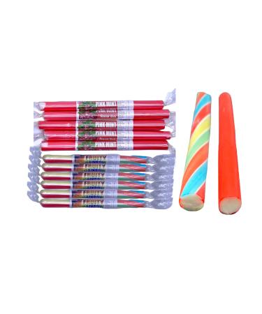 100 X Assorted Mint & Mixed Fruit Rock Sticks Handmade Traditional Rainbow Classic Sweets Retro Seaside Gift Wholesale Confectionery