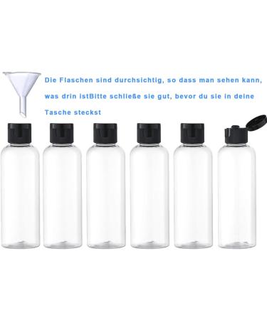 Voarge 6 Pack Travel Bottles Set - 100ml Transparent Plastic for Air Travel | Includes Small Funnel | Ideal for Vacations & Airport Use (Black) - Buy Online on GoSupps.com