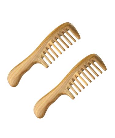Plawee 2X Wide Tooth Natural Sandalwood Hair Comb- No Static Wooden Detangling Comb with Smooth Handle