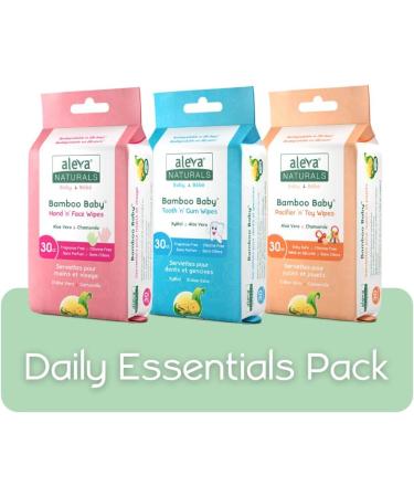 Aleva Naturals Bamboo Baby Wipes Daily Essentials Pack Hand & Face Pacifier & Toy Tooth 'n' Gum Wipes Natural Organic Plant-Based Hypoallergenic Biodegradable Unbleached - Buy Online on GoSupps.com