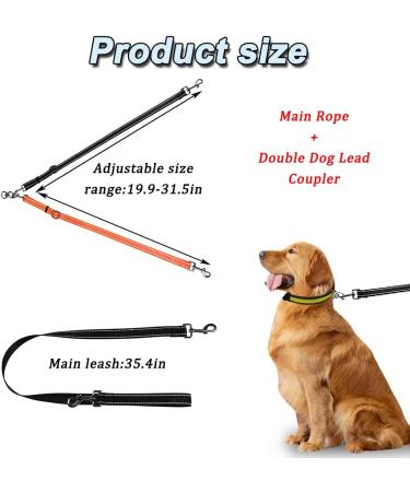 ASOCEA Double Dog Leash 2-in-1 Splitter | Tangle-Free 360 Reflective Leash for Dogs | Adjustable Nylon Traction Rope for Outdoor Walking - Buy Online on GoSupps.com