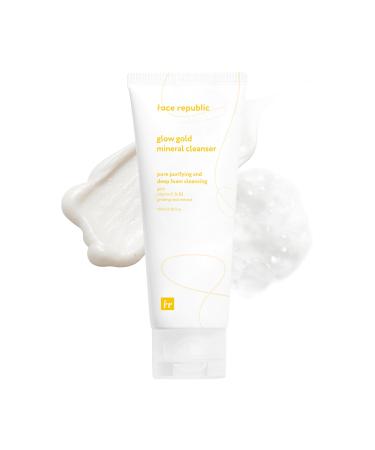 Face Republic Glow Gold Mineral Cleanser 100ml 3.38 fl oz | Deep Pore Purifying Foam | Vitalizing for Dull Skin | Gold Rice Bran Ginseng Vitamins Niacinamide | Vegan Korean Skincare