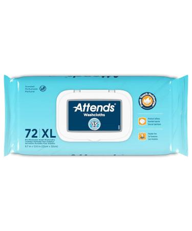 Attends Pre-moistened Adult Washcloths 72 Count (Large 8.7 X 12.6) (3 pack)