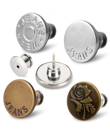 Feedee 8 Sets Jean Buttons Pins - 4 Style Button Pins for Jeans, No Sew Jean Buttons for Loose Jeans Pants Button Tightener, Adjustable Buttons for Jeans Too Big Snap Tack Jeans Button Replacement