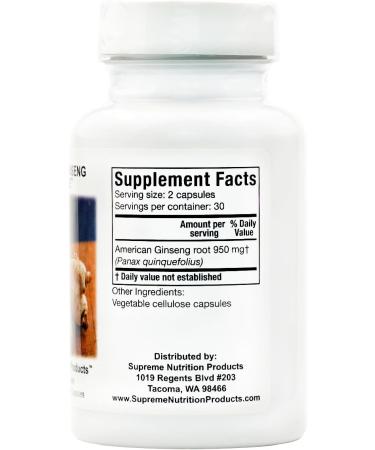 Supreme Nutrition American Ginseng Supreme 60 Pure American Ginseng Root Vegetarian Capsules 60 Count (Pack of 1) - Buy Online on GoSupps.com
