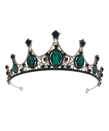 SH Green Crown for Women  Crystal Wedding Tiara for Bride  Princess Tiaras Metal Crown Hair Accessories for Prom Birthday Costume Party Green+Black