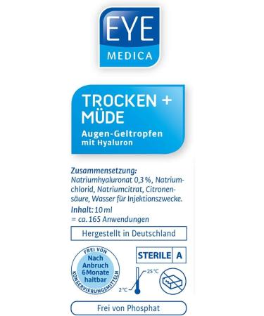 Eyemedica Gel Eye Drops 10ml - Intensive Hydration & Refreshment for Tired Dry Eyes with 0.3% High-Dose Hyaluron - International Shipping Available - Buy Online on GoSupps.com
