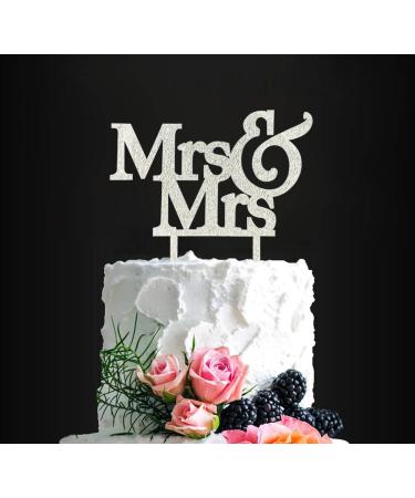 Silver Glitter Mrs & Mrs Cake Topper- Same Sex Wedding Cake Topper Lesbian Wedding Engagement Cake Topper(SILVER)