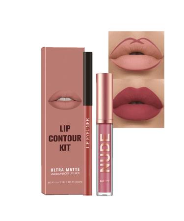 Lip Liner and Lipstick Set - Nude Lipstick - Non-Sticky Long Lasting Waterproof Lip Stain - Highly Pigment Lip Stick and Lipliner Pencil - Lip Makeup Kits for Daily Makeup and Holiday Gifts (03)