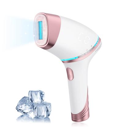 IPL Laser Hair Removal Device for Women and Men with Ice Compress System, Unlimited Flashes, Permanently Reduces Body and Facial Hair Regrowth Rose Gold