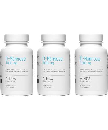 D-Mannose (1000mg) with Organic Rose Hips and Cranberry Concentrate to Support Normal Urinary Tract Function - (3 Bottles) 60 Count (Pack of 3)