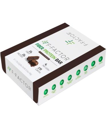 F-Factor® Chocolate Brownie Fiber Protein Bar, High Fiber, High Protein, Low Carb, Gluten Free, Low Sugar, Vegan, Soy Free, Natural, Keto Friendly, Healthy & Convenient Snack, 12 Count