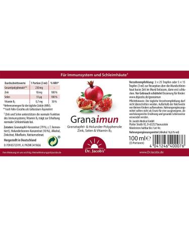 Grananun by Dr. Jacobs 100ml - Zinc Selenium & Vitamin B2 for Immune Support Cell Protection & Mucous Membranes - 33 Portions - Buy Online on GoSupps.com