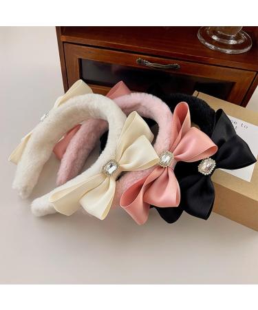 TQUXNGA Sweet Ballet Bowknot Plush Headband for Women Girls Furry Princess Hair Hoop Elegant Hair Styling Tool Beige - Buy Online on GoSupps.com