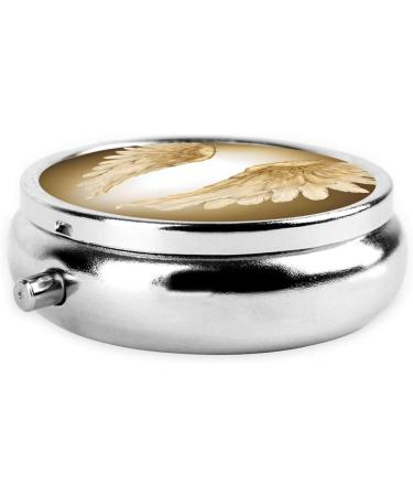 Angel Wing Printed Mini Round Pill Box | 3 Compartment Portable Pill Organizer for Travel Home & Office - Buy Online on GoSupps.com