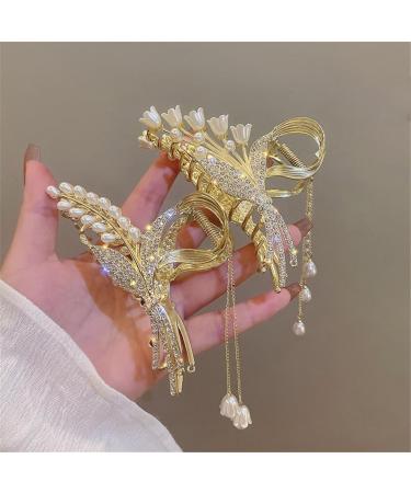 Women's hair accessories banana hair clips Korean Orchid Lily Claw Clip Retro Pearl Tassel Ponytail Claw Clip Girl Hair Accessories (Color : TS5327 3) - Buy Online on GoSupps.com