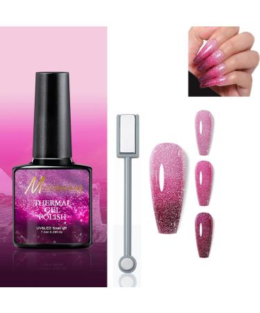 Gel Nail Polish Flash Gel Nail Polish Set Holographic Cat's Eye Gel Nail Polish Jelly Pink Magnetic Nail Polish With Magnet Oil-Absorbing UV/LED Suitable for Girls DIY Manicure At Home-7.5ml
