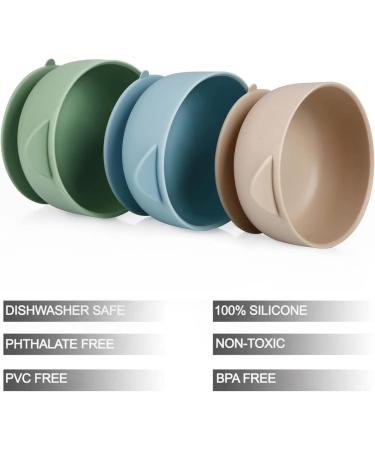 Pandaear 3 Pack Silicone Baby Bowls with Suction Cup | BPA-Free Soft Silicone Children's Feeding Bowls (Blue/Brown/Green) - Buy Online on GoSupps.com
