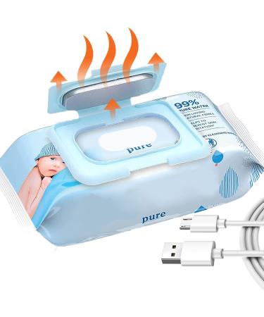 LITM Baby Wipe Warmer, USB Baby Wet Wipes Dispenser, Portable Wipe Warmer, 10 Mins Quickly Top Heater (Blue)