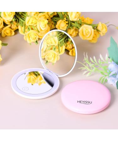 HEYISSU LED Compact Mirror 10X Magnifying Travel Makeup Mirror with Light - Pink 3.5 inch Pocket Purse Handbag Mirror - Buy Online on GoSupps.com