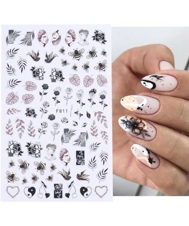 Decoration Floral Geometry Leaves Nail Stickers 3D Gothic Hollow Black White Flowers(F-811) - Buy Online on GoSupps.com