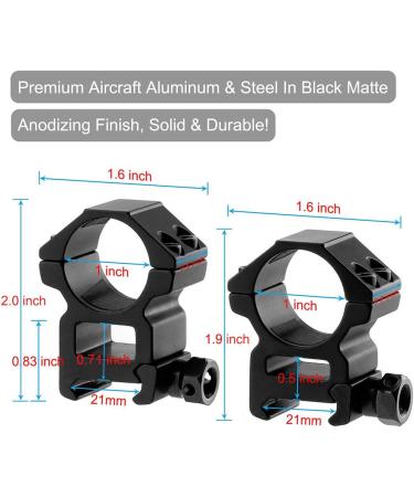 LONSEL 1'' Scope Rings - High & Medium Profile 1 Inch Mount Rings for Picatinny Rail - 4 Pack - Buy Online on GoSupps.com