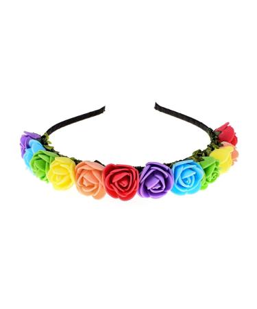 Merroyal Boho Flower Crown Rose Flower Headband Hair Wreath Floral Hair Accessory Rainbow 1 count (Pack of 1)