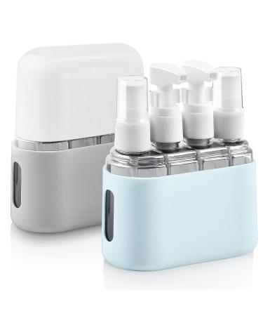 Flintronic travel bottles Set 50 ml 4 in 1 travel bottles travel bottles for filling non -filling -proof portable travel container with label for shampoo conditioner cosmetics shower gel blue+gray