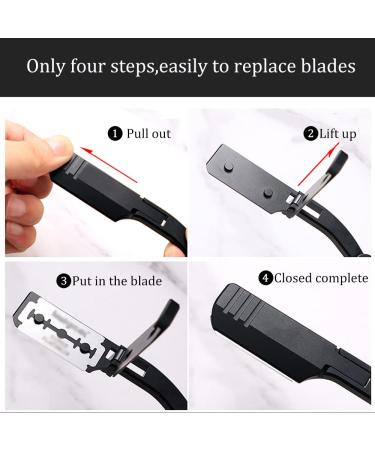 Professional Straight Edge Razor Kit - 20 Double-Edged Blades | Stainless Steel Barber Shaver for Close Shaving - Black/Gold - Buy Online on GoSupps.com