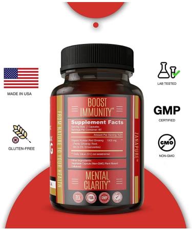 Zanapure Panax Ginseng - Organic Korean Ginseng Extract Capsule - 1500mg - High Ginsenosides for Energy Focus  Performance - 120 Vegan Capsules Made in USA - Buy Online on GoSupps.com