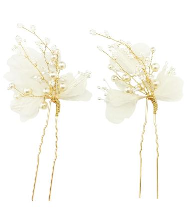 Pearl Wedding Hair Pins 2Pcs - White Flower Bridal Hair Pieces for Women & Flower Girls - Buy Online on GoSupps.com