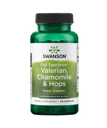 Swanson Valerian, Chamomile & Hops - Full Spectrum Herbal Supplement Promoting Relaxation & Comfort - Natural Formula Supporting Mind & Body Wellness - (60 Capsules) 1