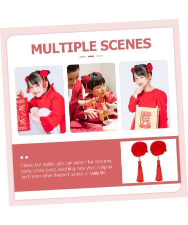 DOITOOL 3 Pairs Tassel Hair Ball Hair Clip Chinese New Year Hairpins Kids Hair Clips for Girls Chinese Girl Hair Accessories Decorate Modeling Artificial Fur Girl Child Red - Buy Online on GoSupps.com