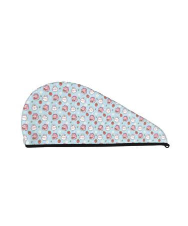 Cute Rabbit with Strawberry Milk Microfiber Hair Towel Soft Super Absorbent Hair Towel Wrap for Women Coral Velvet Quick Dry Hair Cap for Long Curly and Thick Hair