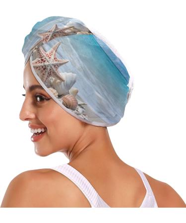 Beach Seashell Starfish Hair Towel 2 Pack - Super Absorbent Quick Dry Hair Turbans for Women & Girls - Buy Online on GoSupps.com