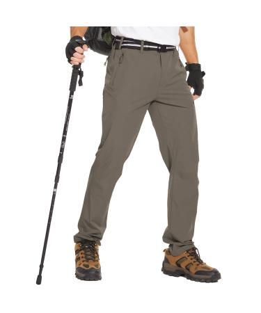 NOUKOW Men's Outdoor Hiking Pants Quick Dry Lightweight Waterproof Work Pants for Men Stretch 6 Zip Pockets and Belt Khaki 34W x 30L