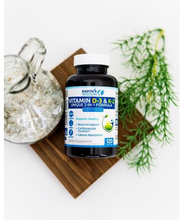 Earth's Wisdom Vitamin D3 5000 IU with K2 (MK7) Formula - 120 Capsules | Muscle, Bone, Heart & Immune Support | Superior Absorption | Non-GMO, Gluten & Dairy Free, Made in USA - Buy Online on GoSupps.com