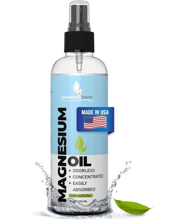 Essentiallybased Pure Magnesium Oil Spray Topical Magnesium Spray for Sleep Extra Strength Less Sting Less Itch 100% Natural and Organic Oil - 12 Fl Oz
