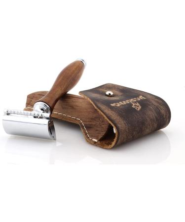JAG Shaving Razor Hobel - Sustainable Double-Edged Razor with Leather Case | Eco-Friendly Shaving Gift Set for Men & Women - Buy Online on GoSupps.com