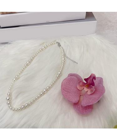 Southjieling Moth Orchid Necklace - Versatile Floral Collarbone Chain Stylish Choker with Art Pearl | Fashionable White Accessory - Buy Online on GoSupps.com
