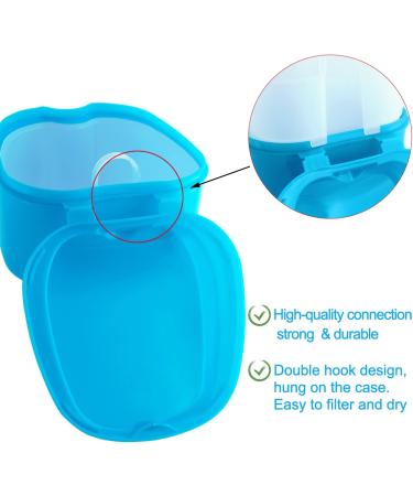 2 Pack Denture Case Dental Mouthguard Case Denture Bath Box Cleaning with Brush Strainer Basket and Lid Waterproof - Purple and Blue Purple & Blue - Buy Online on GoSupps.com