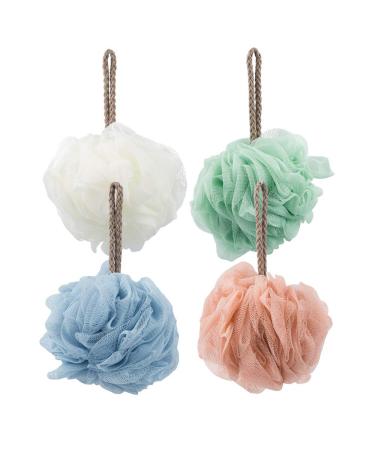 4 Pack Bath Loofah Bath Sponge findTop Extra Large Mesh Pouf Puff Scrubber for Bath Shower (Pink White Blue and Green)