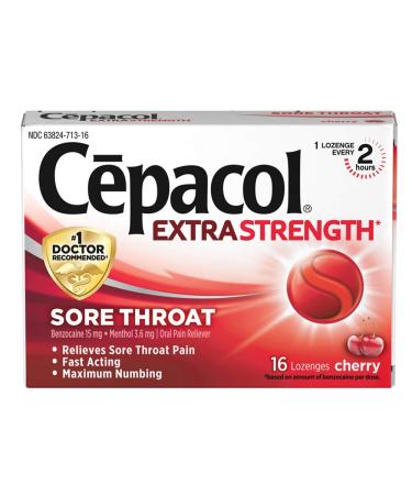 Cepacol Maximum Strength Throat Drop Lozenges Cherry 16 Count