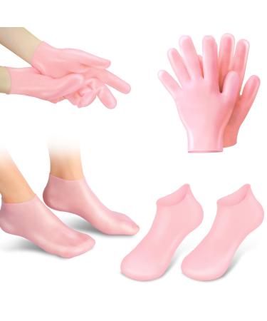 Aluroice 2 Pairs Silicone Moisturizing Socks Gloves for Dry Cracked Feet Hand Women Soft Gel Pedicure Foot Spa Aloe Socks Anti-Slip Moisturizerl Socks for Dry Cracked Feet Overnight Foot Hand Care