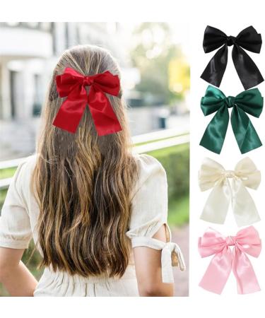 XIAHIOPT Satins Ribbon Bowknot Hair Clip Ballet Spring Clip Women Hair Accessories for Thin Hair French Barrette White - Buy Online on GoSupps.com