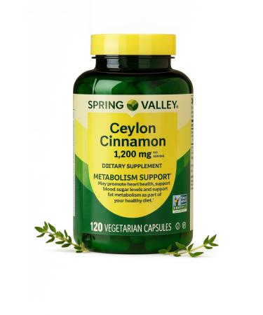 Spring Valley Ceylon Cinnamon Metabolism Support Dietary Supplement Vegetarian Capsules 1 200 mg Non-GMO Gluten Free - 20 Count