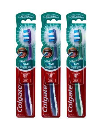 Colgate 360 Whole Mouth Clean Toothbrush Ultra Compact Head Soft (Colors Vary) - Pack of 3