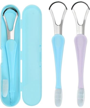 Buy Tongue Scraper & Brush Set for Kids & Adults - Travel Case Included | Oral Care Hygiene Essentials (2pcs Blue & Purple - Buy Online on GoSupps.com