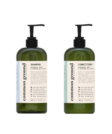 Common Ground Natural Shampoo and Conditioner Set - Paraben & Cruelty Free, Adds Volume and Shine, Organic, Vegan, Plant-Based, Botanical Scent & Avocado Oil Extracts - for All Hair Types, Men & Women Volumizing Set 16.9 F…